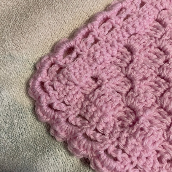 Hand crocheted baby blanket done in Pink, White, Purple Multi. - Picture 3 of 3